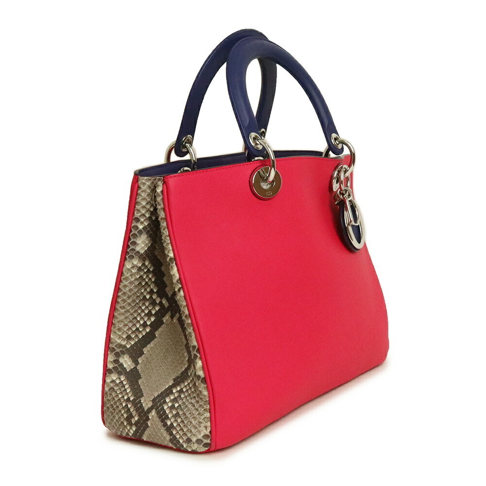 Christian Dior Diorissimo Handbag Shoulder Bag Calfskin Leather Python Exotic - Picture 4 of 12